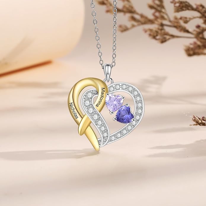 GLAMCARAT Personalized mothers necklace with birthstones names sterling silver jewelry for women customized engraved necklace