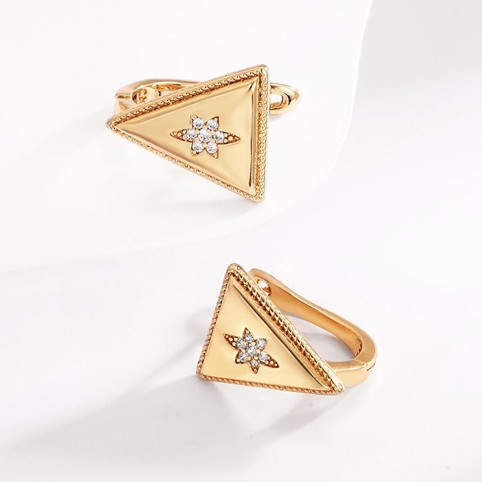 14K Gold Plated Cubic Zirconia Hoop Earrings,Three Row Diamon | Arrows | Double Row of Diamonds Huggie Earrings for Women