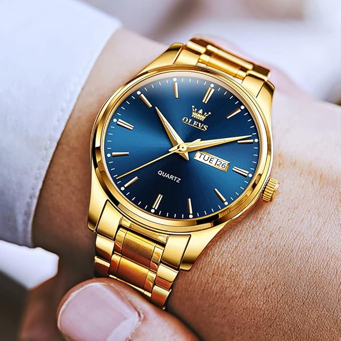 OLEVS Mens Gold Watches Analog Quartz Business Dress Watch Day Date Stainless Steel Classic Luxury Luminous Waterproof Casual Male Wrist Watches