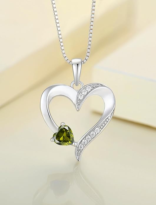 YL Heart Necklace 925 Sterling Silver Love Heart Pendant Birthstone Jewelry for Women
