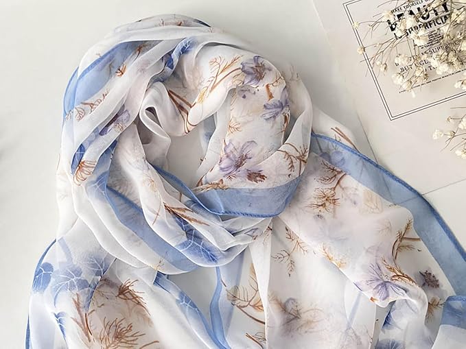 Pokeedioty Scarfs for Women Lightweight Fashion Scarves Elegant Floral Pattern Sheer Scarfs Sunscreen Shawls Wraps