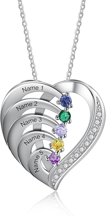 GLAMCARAT Personalized mothers necklace with birthstones names sterling silver jewelry for women customized engraved necklace