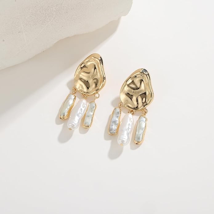 Statement Pearl Dangle Earrings,Gold and Large Pearl,Luxury Chandelier Organic Style Earrings