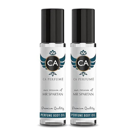 CA Perfume Impression of Mr. Spartan for Men Eau De Parfum Aromatic Fougere Scent Long Lasting Cologne for Men Travel Size TSA Ready for Day and Night Wear 0.33 Fl Oz 10ml (Pack of 2)