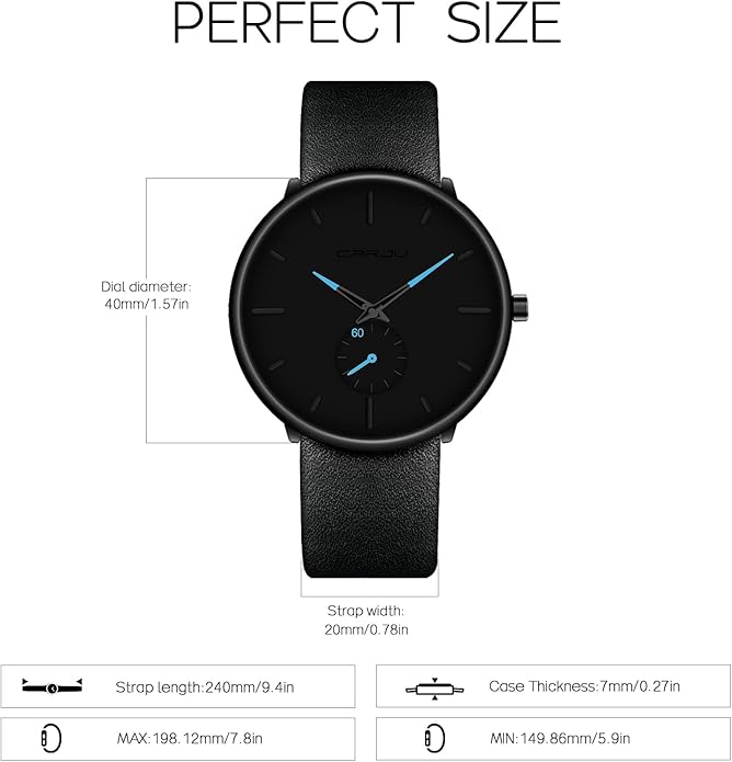 Mens Watches Ultra-Thin Minimalist Waterproof-Fashion Wrist Watch for Men Unisex Dress with Leather Band