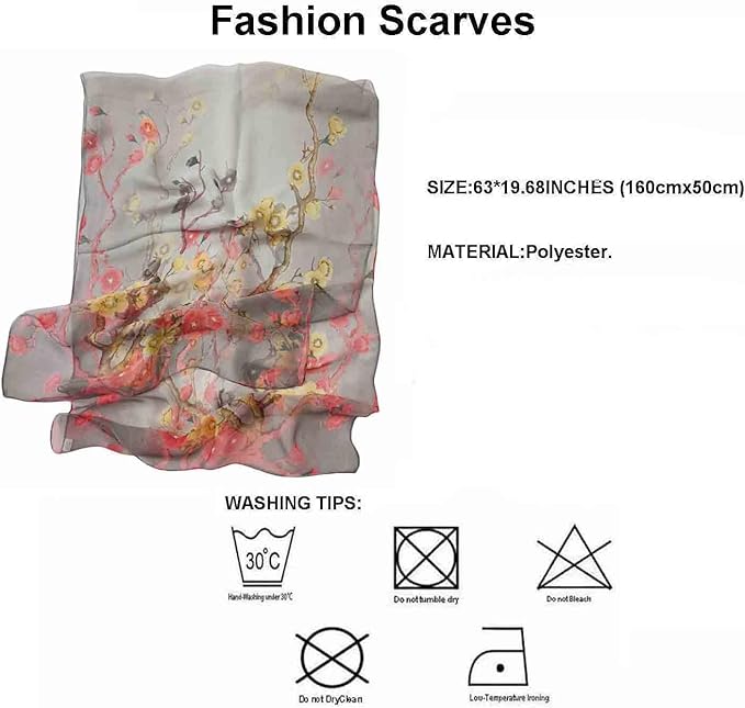 Pokeedioty Scarfs for Women Lightweight Scarves Elegant Floral Pattern Sheer Scarfs Shawls Wraps