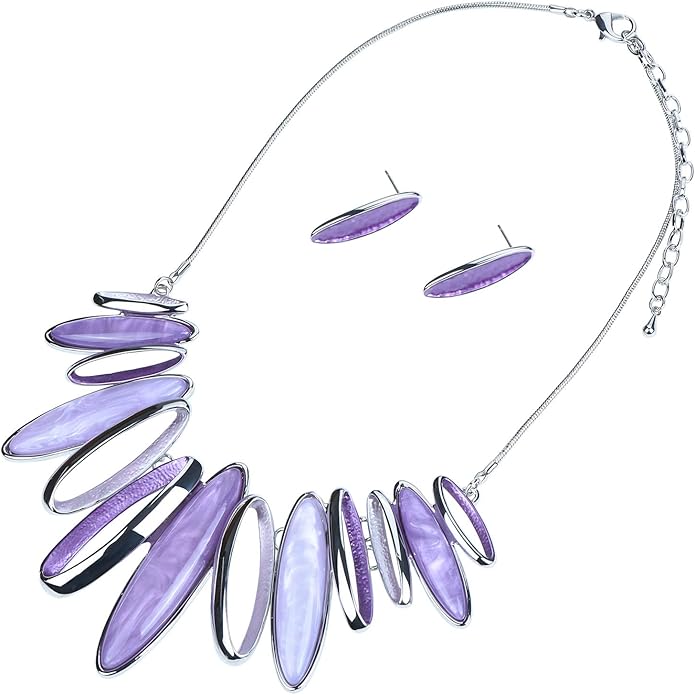 Women's Wedding Party Jewelry Enamel Leaf Rhinestone Cluster Flower Statement Necklace Dangle Earrings Set for Bridal Bridesmaids