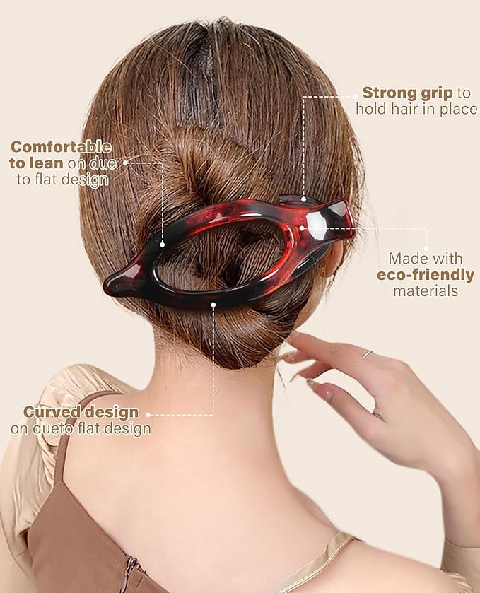 French Flat Hair Clips for Women - 6Pcs Flat Hair Claws for Thin Thick Hair Strong Hold No Slip Grip Hair Claw Clips for Women Girls (Polished Darks(L:4.6 IN, W:1.97IN))