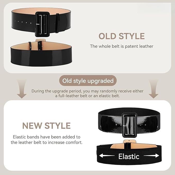Wide Patent Leather Cinch Belt - Fashion Square Buckle Waist Belt for Dresses and Coats
