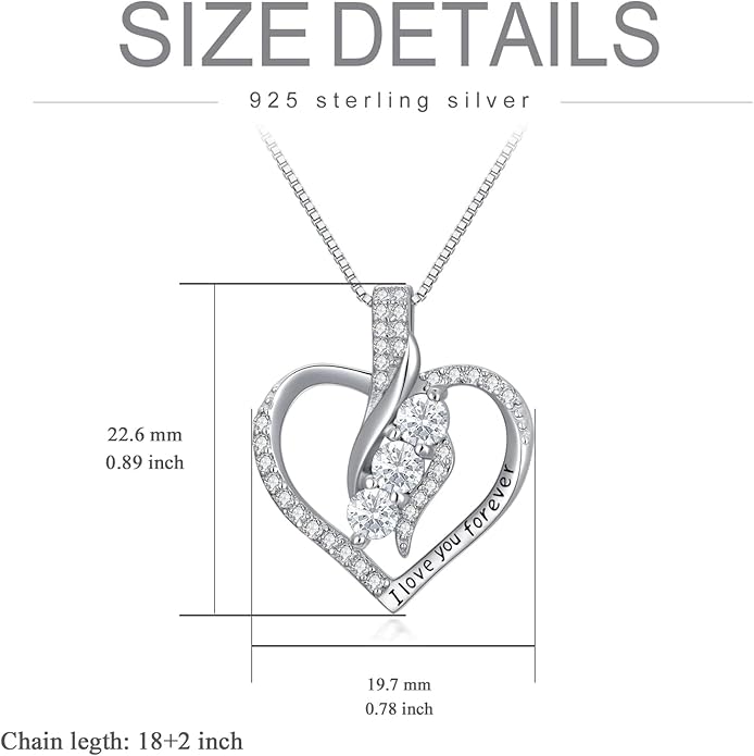 Rose Heart Birthstone Necklace for Women - Solid S925 Sterling Silver with Rose Gold Plated Infinity Symbol of Love Valentine's, Mother's Day, Anniversary, Christmas Birthday Gift for Her, Mom, Wife, or Girlfriend.