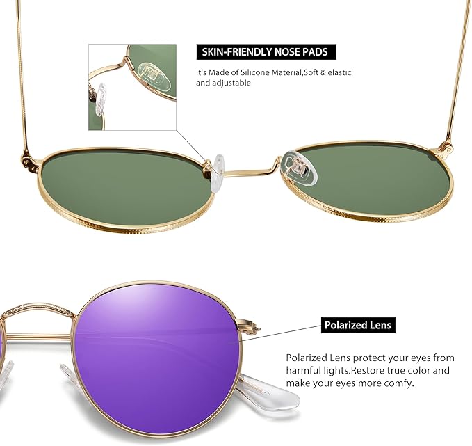 MEETSUN Round Polarized Sunglasses for Women Men Classic Retro Metal Frame Sun Glasses UV Protection