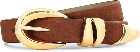 Belts for Women with Gold Buckle – Adjustable Black leather Belt for Jeans, Dress, Pants
