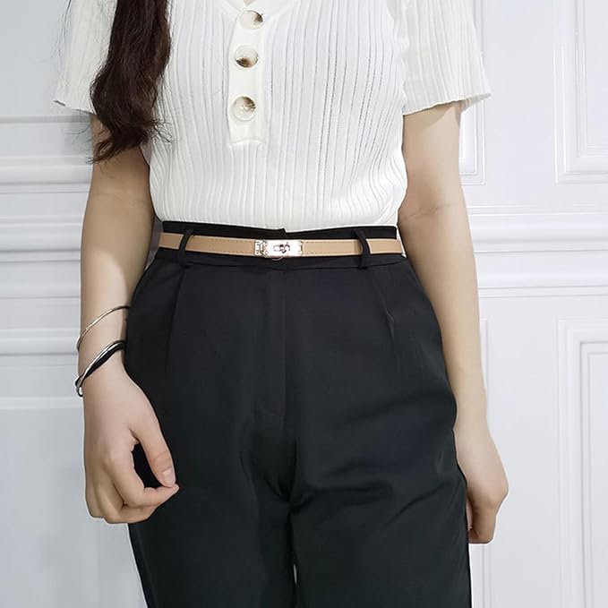 FENLDY Adjustable Thin Belts For Womens Skinny Belts For Dresses Womens Solid Color Alloy Turn Lock Belts For Jeans