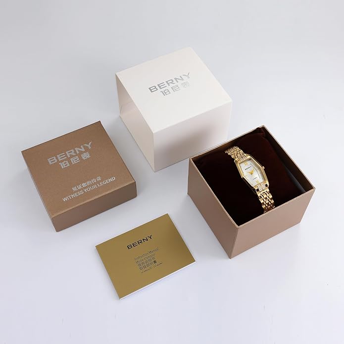 BERNY Gold Watches for Women Dainty Hexagon Ladies Quartz Wrist Watches Stainless Steel Band Fashion Analog Watch Luxury Bracelet