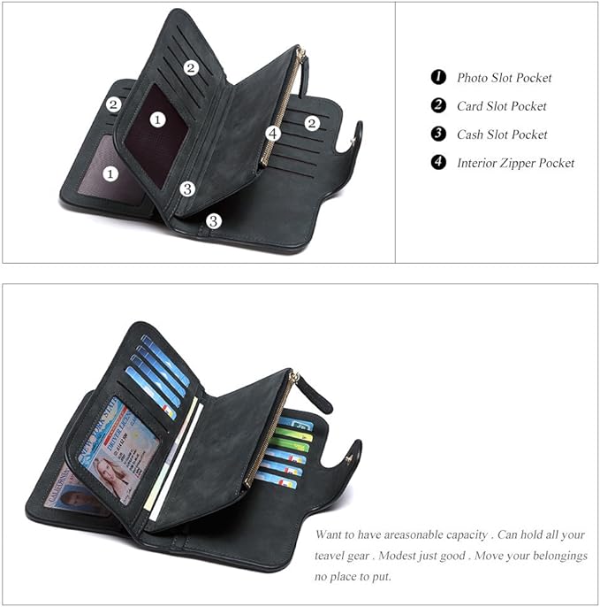 CLUCI Wallet For Women PU Leather RFID Blocking Womens Wallet Bifold Card Holder with ID Window Gifts for Women Birthday | RFID Blocking, Designer, Trifold, Card Holder, ID Window