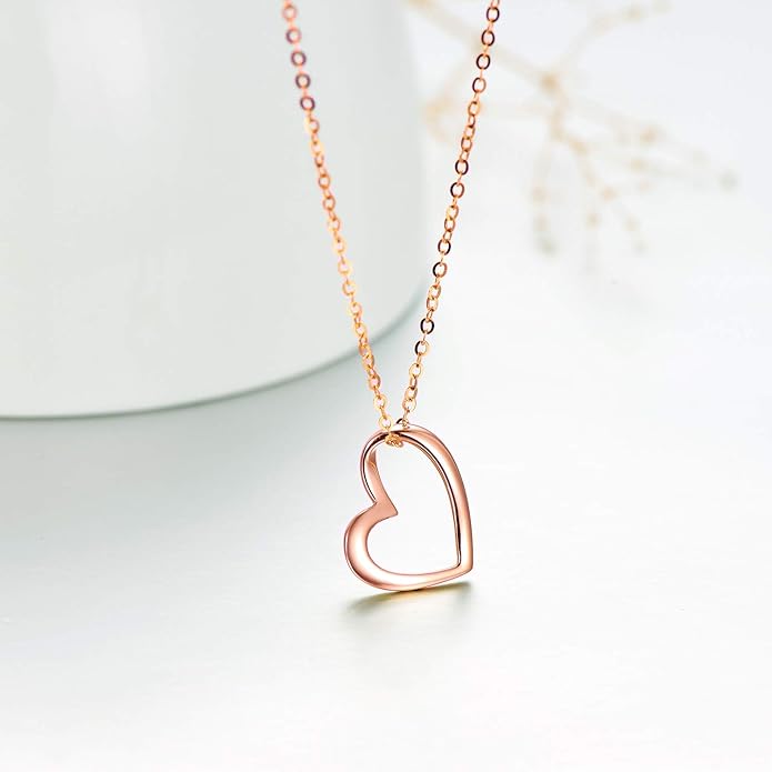 Solid 14k Gold Heart Necklace for Women, Fine Gold Love Jewelry Gifts for Wife/Mother/Girlfriend, Birthday Pesent for Her, 16+2 Inch