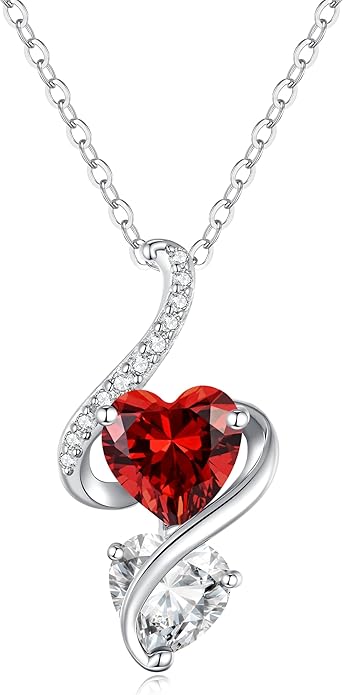 LOUISA SECRET Unique Double Heart Necklace Gifts for Wife Women, 925 Sterling Silver Tiny Birthstone Pendant Jewelry Gift for Her Girlfriend Mom Valentine's Day Anniversary Mother's Day Birthdays & Christmas