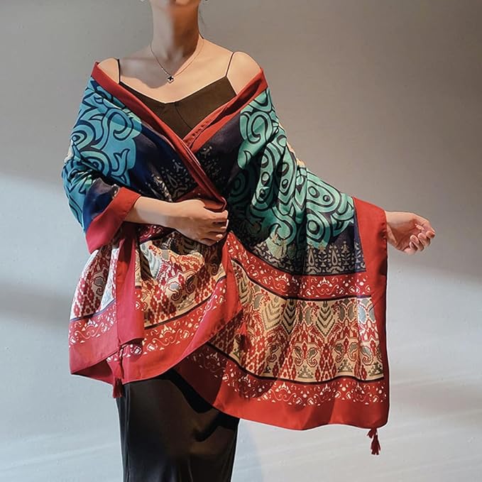 Yeieeo Boho Scarf for Women Lightweight Floral Printed Scarf Fall Winter Fashion Fringed Shawl