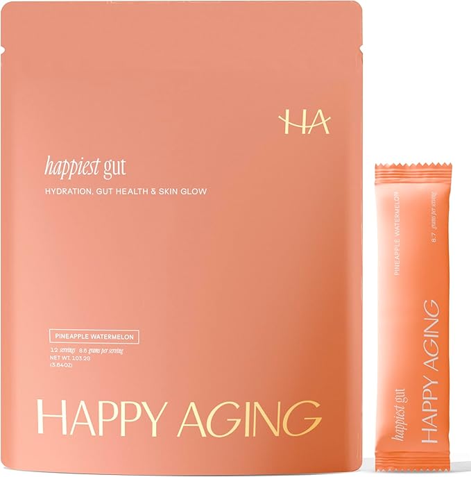 Happy Aging Happiest Gut Hydration Powder – Electrolytes + Probiotics + Dual Prebiotics + Hyaluronic Acid – Gut Balance, Skin Hydration & Daily Wellness – 12 Sticks (Pineapple Watermelon)