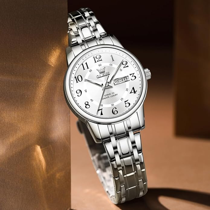 OLEVS Stainless Steel Women's Watch Dress Watches for Women with Date Fashion Ladies Business Waterproof Analog Quartz Small Wrist Watch Reloj Mujer