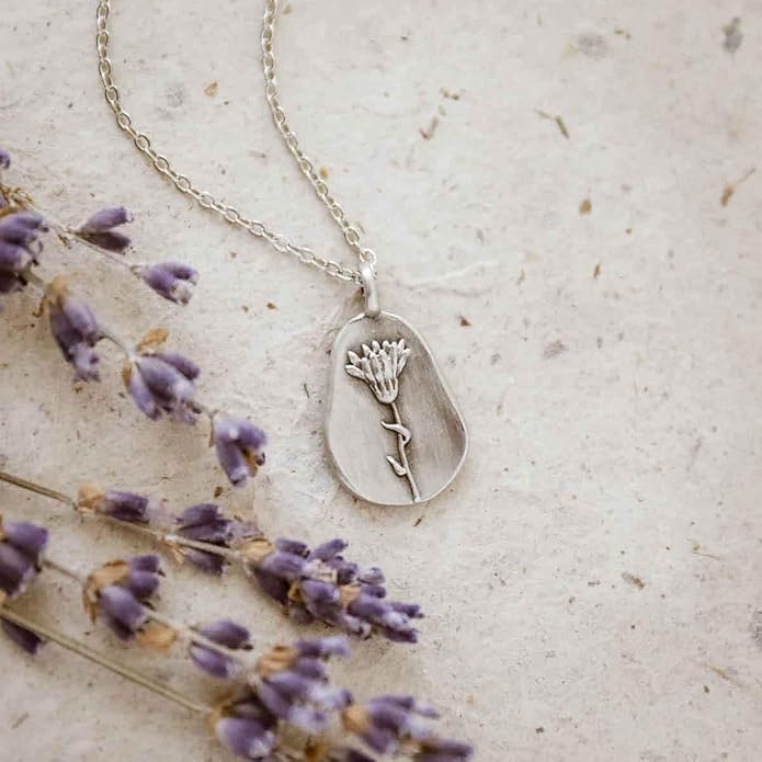 LISA LEONARD DESIGNS Pewter Birth Flower Pendant Necklace Minimalist Jewelry Necklaces For Women Gift For Her Dainty Necklaces