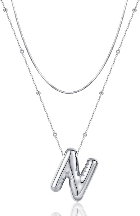 LUCA SMITH Initial Necklaces for Women, Dainty Balloon Bubble Letter, Name Letter Alphabet Pendant Layered Choker Chain Jewelry Gift