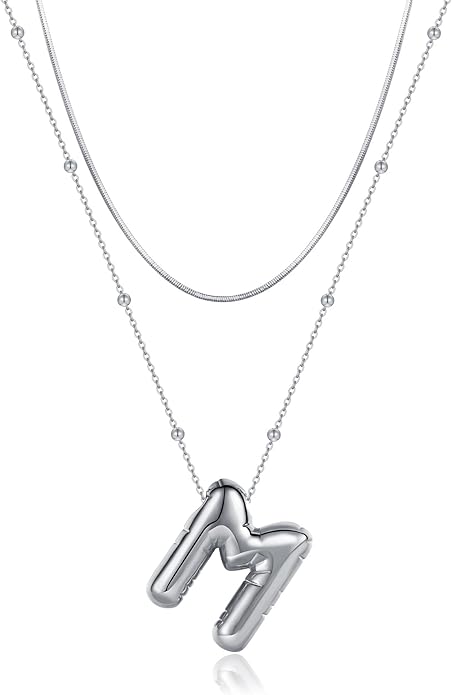 LUCA SMITH Initial Necklaces for Women, Dainty Balloon Bubble Letter, Name Letter Alphabet Pendant Layered Choker Chain Jewelry Gift