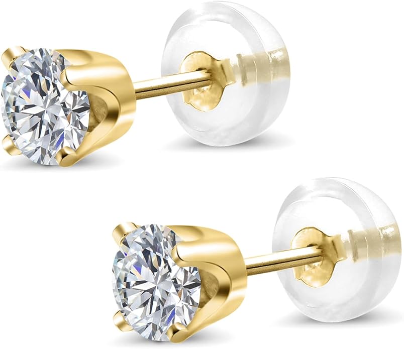 Gem Stone King 0.20 to 6 Cttw 14K Gold Lab Grown Diamond Stud Earrings | Gold Earrings For Women Men | E-F Color | VS1-VS2 Clarity