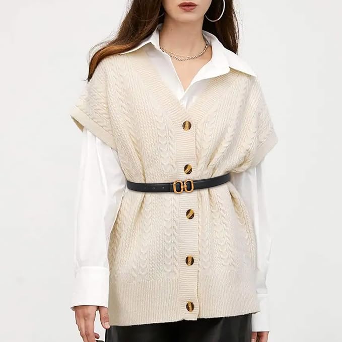 Women's Fashion Classic Metal Buckle Leather Belt with Jeans Dress