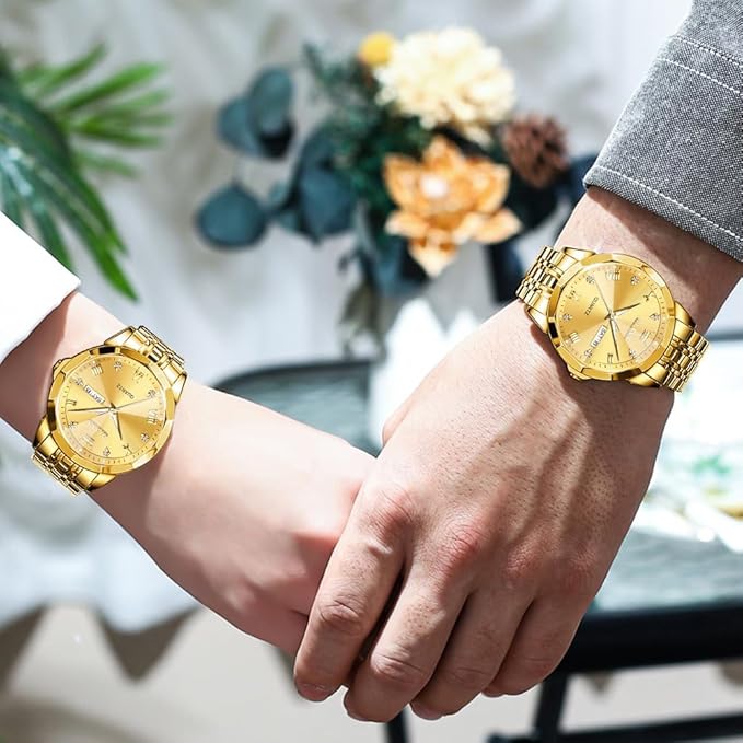 OLEVS Watch for Men Women Large Face Unisex Diamond Luxury Dress Analog Quartz Stainless Steel Waterproof Luminous Date Business Casual Wrist Watch