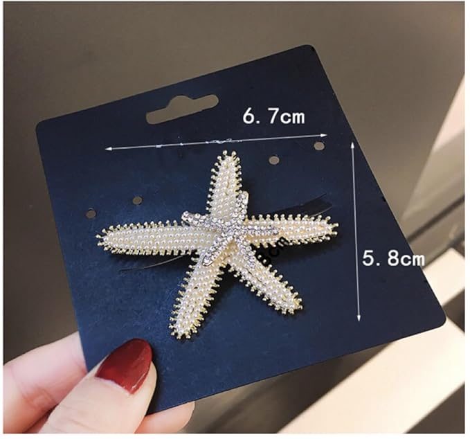 Pearl Starfish Hair Clip, Rhinestone Crystal Sea Star Hair Pins Alligator Barrettes Ponytail Holder Bride Beach Wedding Headpiece, Mermaid Costume Accessories for Women Girls(K)