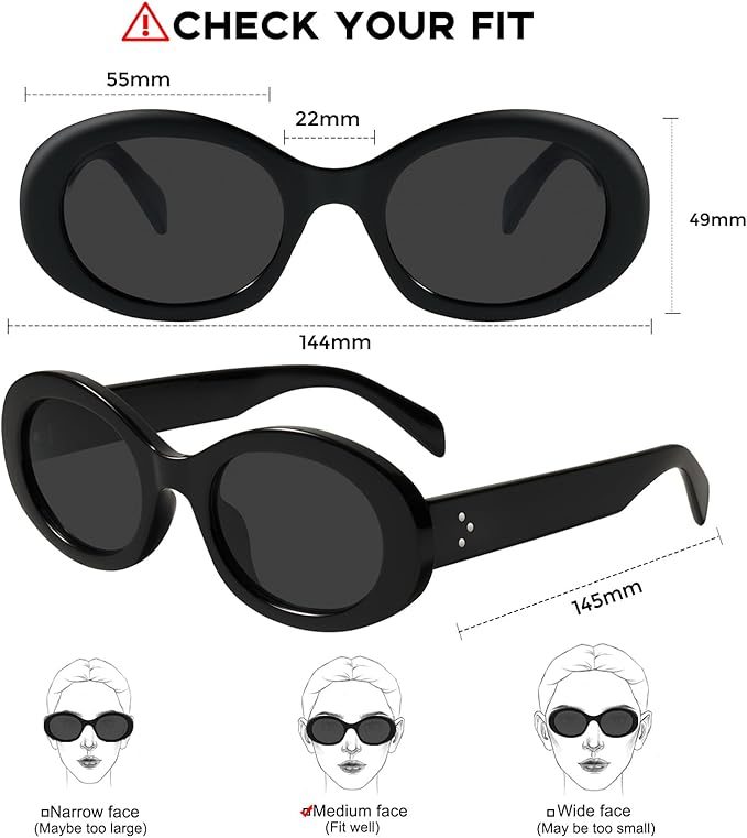 mosanana Oval Retro Trendy Sunglasses for Women 90s Style MS52371