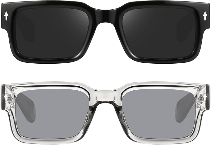 YDAOWKN Square Frame Sunglasses for Women Men Trendy Chunky Rectangle Sun Glasses Black Shades UV400 Protection