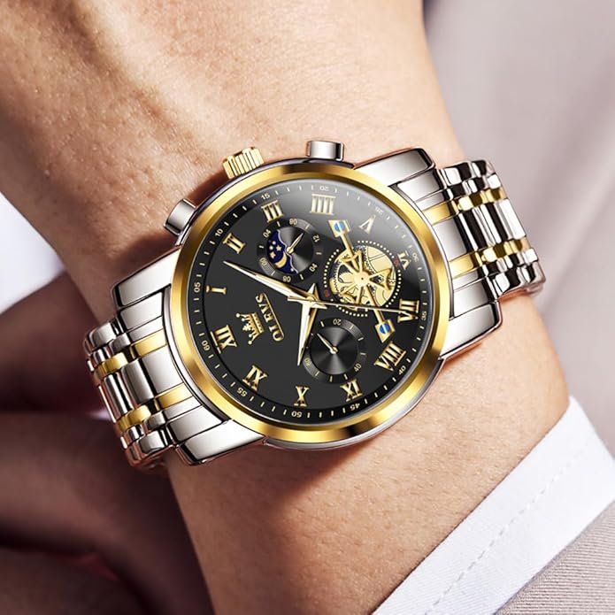 OLEVS Mens Watches Waterproof Stainless Steel Adjustable Bracelet Watch Quartz Analog Watch for Men Fashion Business Classic Mens's Wrist watch's Casual Watches Gold/Blue/Black/White/Face/Dial