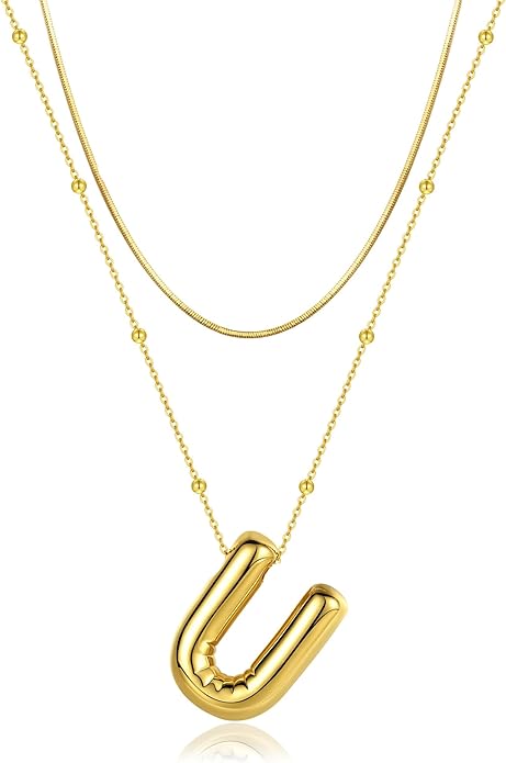 LUCA SMITH Initial Necklaces for Women, Dainty Balloon Bubble Letter, Name Letter Alphabet Pendant Layered Choker Chain Jewelry Gift