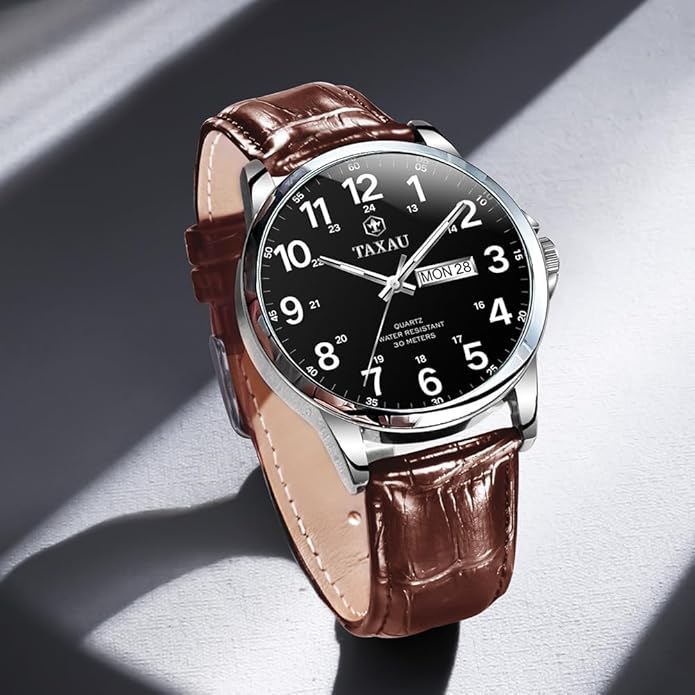 Watches for Men Luxury Analog Waterproof Classic Leather Large Face Simple Easy Read Quartz Minimalist Dress Day Date Quartz Mens Watches