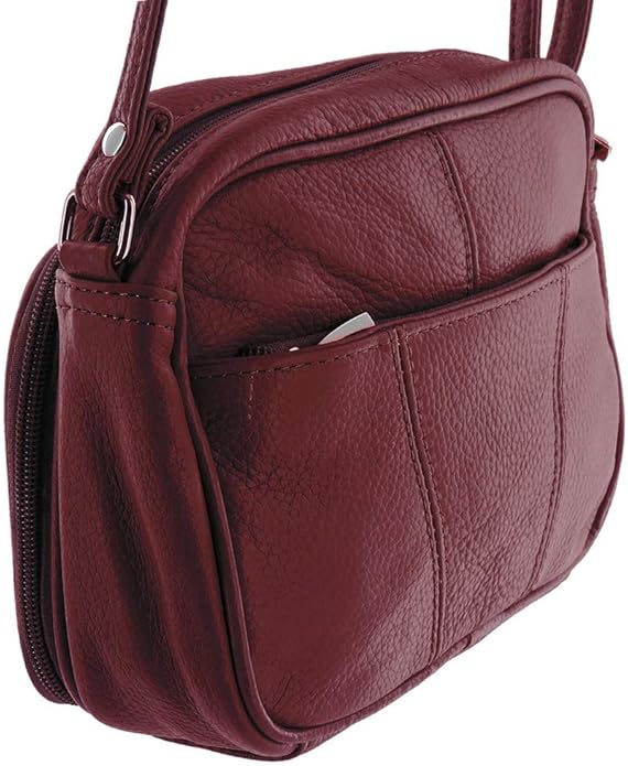 Cowhide Leather Women's Shoulder Purse Small Cross Body Organizer Bag with Many Pockets