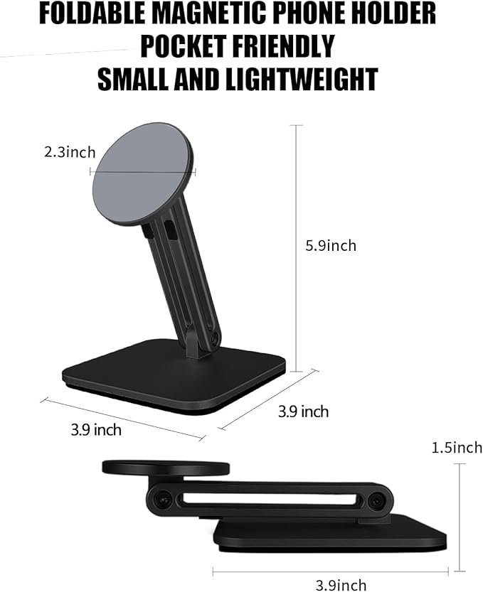 Magnetic Phone Stand for Desk, Foldable & Adjustable Magnetic iPhone Stand Holder with Non Slip Pad for Desk/Home/Office, Compatible with iPhone 16/15/14/13 All Series