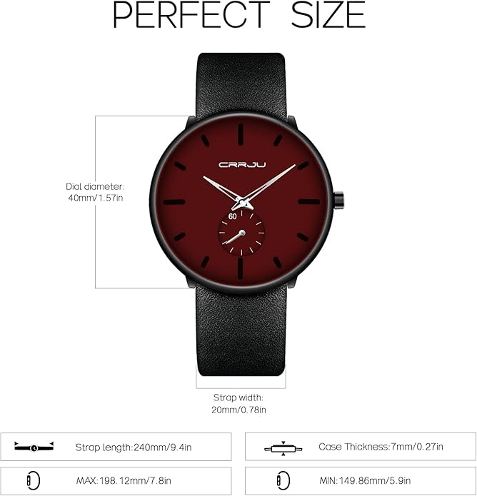 Mens Watches Ultra-Thin Minimalist Waterproof-Fashion Wrist Watch for Men Unisex Dress with Leather Band