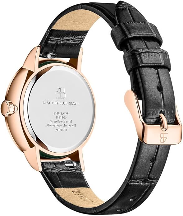 Womens Watch Bee Watches for Women Moving Bees Between Double Sapphire Glass with Genuine Leather Strap Luminous Hands and Trendy Watch with 12 Genuine Diamonds Rose Gold Mesh Band 28mm