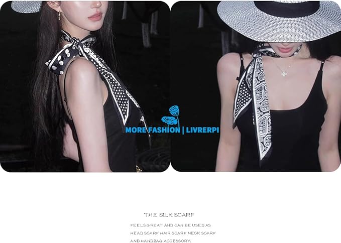Livrerpi Silk Feeling Head Scarf Fashion Satin Hair Scarf Square Long Scarves for Women Gifts