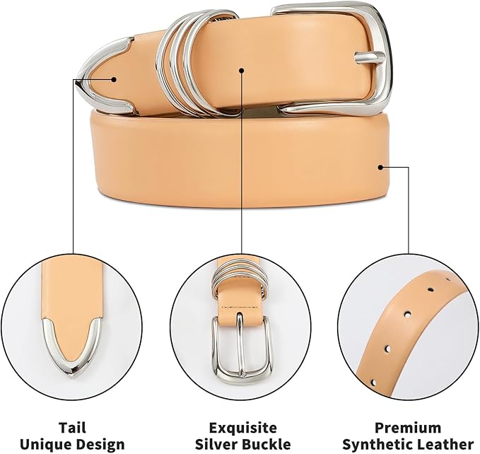 Women's Leather Belts with Gold Buckle Fashion Leather Waist Belt Elegant Ladies Belts for Jeans Dress & Casual Wear