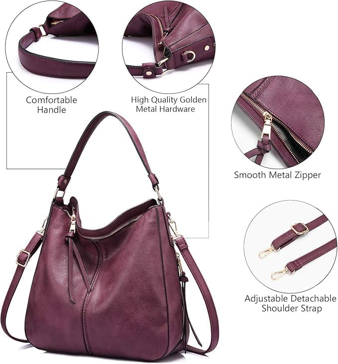 Realer Hobo Crossbody Bags for Women Designer Faux Leather Hobo Handbags Retro Large Size Shoulder Bag Bucket Purse