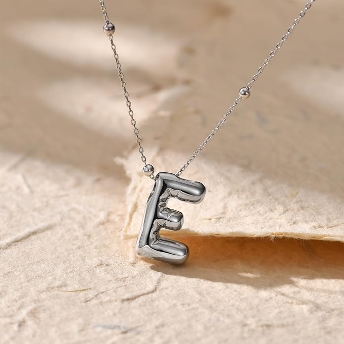 LUCA SMITH Initial Necklaces for Women, Dainty Balloon Bubble Letter, Name Letter Alphabet Pendant Layered Choker Chain Jewelry Gift