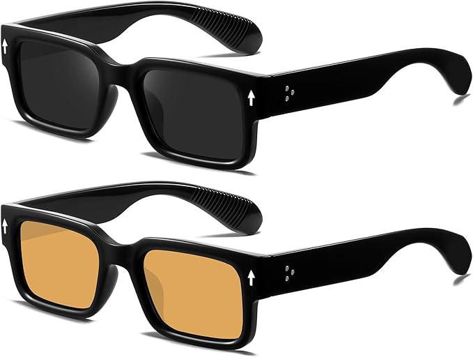 YDAOWKN Square Frame Sunglasses for Women Men Trendy Chunky Rectangle Sun Glasses Black Shades UV400 Protection