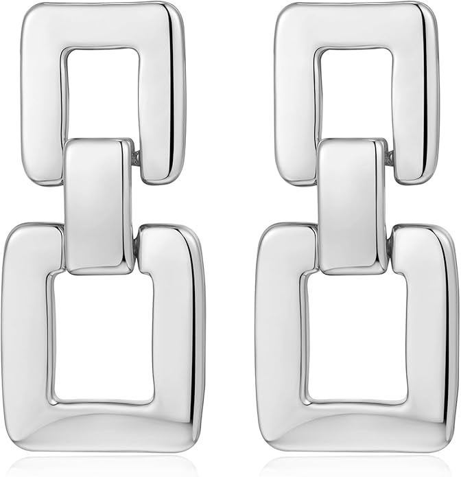 MUYAN Gold Silver Geometric Drop Dangle Earrings for Women Brushed Link Square Dangle Earrings Trendy Jewelry