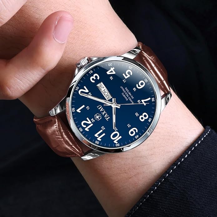 Watches for Men Luxury Analog Waterproof Classic Leather Large Face Simple Easy Read Quartz Minimalist Dress Day Date Quartz Mens Watches