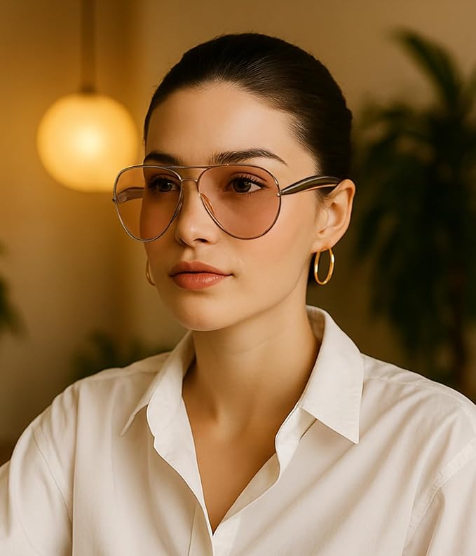 FEISEDY Oversized Aviator Sunglasses Women Men - Retro Gold Metal Chunky Frame, UV400 for Driving & Daily Wear B0311
