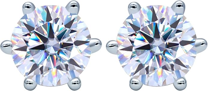 14K Gold 6-Prong Solitaire Stud Earrings for Women, 1ct D-Color VVS1 Round Cut Diamond, Luxury Gift Box Packaging