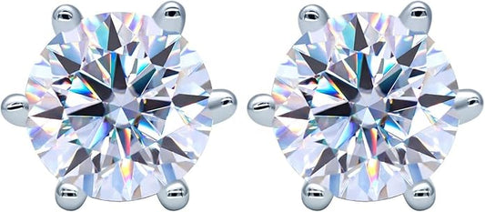 14K Gold 6-Prong Solitaire Stud Earrings for Women, 1ct D-Color VVS1 Round Cut Diamond, Luxury Gift Box Packaging